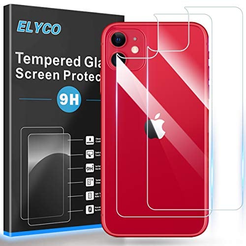 ELCYO - Protector de pantalla trasera de vidrio templado para iPhone 11 de 6.1 pulgadas, sin burbujas, dureza 9H, antiarañazos, para iPhone 11, 2 unidades