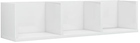 vidaXL CD Wall Shelf - High Gloss White Engineered Wood - Modern Design - Wall-Mounted CD/DVD Storage Unit - Suitable for Living Room, Bedroom, Office