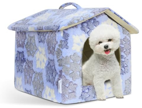 Nobleza Casa para Perro pequeños, Cama para Gato con colchón extraíble, Plegable Casa para Gatos, Perros Conejos, 48x45x39cm M,Azul