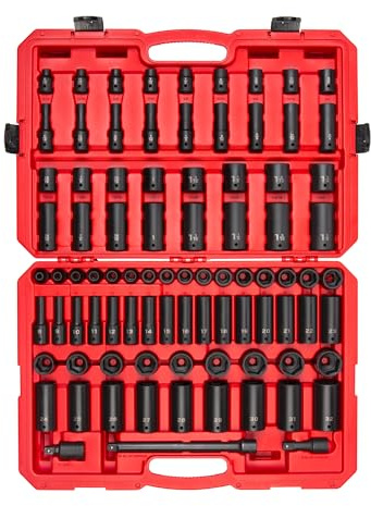 TEKTON 1/2 Inch Drive 6-Point Impact Socket Set, 87-Piece (5/16-1-1/4 in., 8-32 mm) | SID92407