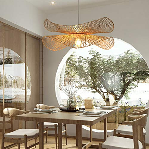 Lustre Suspension Vintage E27 Lustrerie Suspension Luminaire Industrielle Rétro Suspension Bambou Naturel Tressé Rotin Thé Luminaire Hauteur Réglable Lumières Lustre Salle Manger Salon Étude,75cm