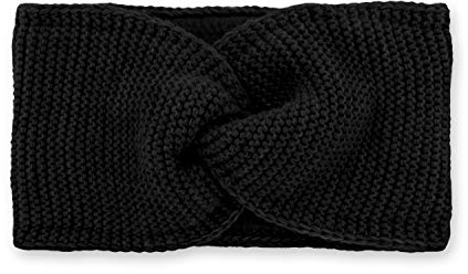 fiebig Stirnband in Strick & vorne verknotet | Strick Kopfband aus Wollmix | Angenehmes Material mit Fleeceinnenfutter | Made in Europe (Schwarz)