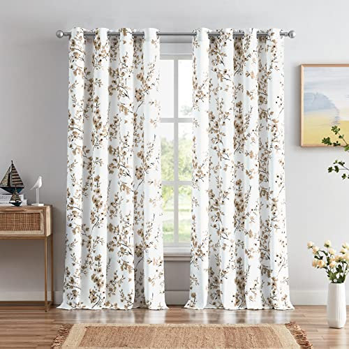 Melodieux Lot de 2 Rideaux à œillets décoratifs à Motif Floral pour Salon, Ferme, 132 x 213 cm, imprimé Fleurs d'abricot café