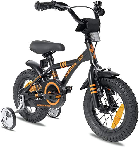 PROMETHEUS BICYCLES Velo Enfant 3 Ans Garcon vélo Fille 12 Pouces a Roulette pour 3 a 5 Ans - BMX en Noir Mat Orange
