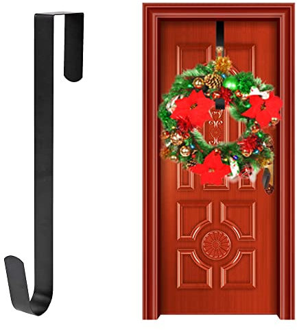 CHEERYMAGIC Christmas Metal Wreath Hanger, 31 x 2.5cm Christmas Wreath Door Hanger Over Door Wreath Hook Holder for Christmas Home Office Wall Wedding Wreath Display (Black) A1SDGG (B)