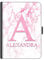 Personalised Apple iPad Case - Pink White Marble with Initial, 360 Swivel PU Leather Side Flip Folio Cover for iPad 10, 9, 8, 7, 6, Air 11, Pro 12.9, 13 inch, Mini