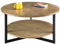 PADMA HOUSE Runder Couchtisch aus massivem Holz, Wohnzimmertisch Sofatisch Metallgestell, 2-stöckiger Kaffeetisch Loungetisch, Einfacher Aufbau, Industrie-Design, für Wohnzimmer