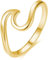 WAVE Ring aus 925 Sterling Silber | Damenring Nickelfrei & Anlaufgeschützt mit Welle | Ringe Minimalistisch Meereswelle Schmal Wellenring (58, Gold)
