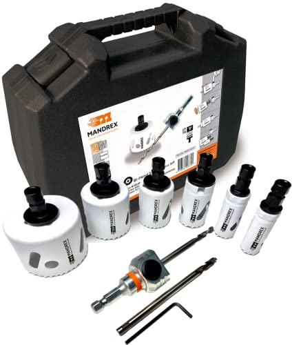 Mandrex | Lochsägen Set MHSE1003M SpeedXcut 10-teilig Bi-Metall 8% Kobaltlegierung, 45 mm Schnitttiefe, für Edelstahl | Ø 22-68 mm