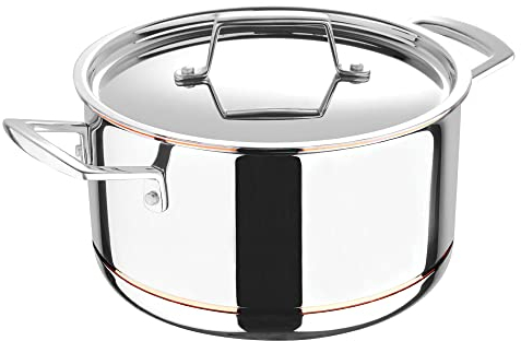 MasterPro - Casserole with Lid, 4.7L - Argent 5 Induction Stainless Steel Pot, Professional Quality, Five-Ply Multilayer with Copper Core for Improved Heat Retention & Distribution - Ovenproof