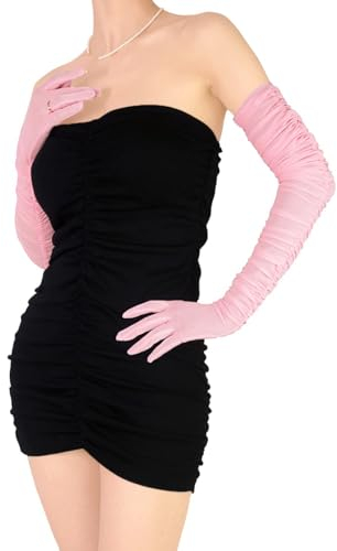 Damen Sexy Sheer Handschuhe Mesh Tüll Super Lange Handschuhe Opera Weihnachten Kostüm Party Tanzhandschuhe, Pink, Einheitsgröße