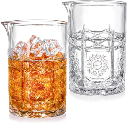 Coloch Lot de 2 verres à cocktail en cristal, 650 ml, pichet mélangeur vintage avec fond lesté, verres à cocktail sans couture pour whisky, martini, passent au lave-vaisselle