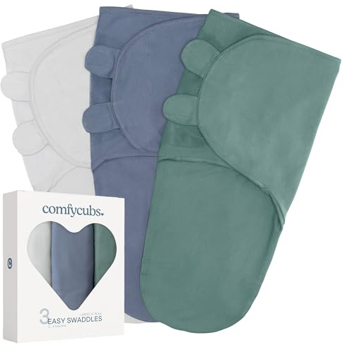 Comfy Cubs Easy Swaddle Blanket 3 Pk L - Stone, Nomadic Blue, Azul | 100% Cotton Swaddle Set for 3-6 Months Infants, Adjustable, Breathable and Durable Sleep Sack for Babies