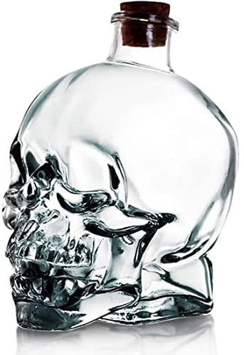 Skull Glass Decanter Bottle with Airtight Stopper - Whiskey Decanter for Wine, Bourbon, Brandy, Liquor, Juice, Water, Mouthwash, Halloween Decoration Novelty Drinkware Gift for Men Women (25.3OZ)
