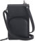 Josephine Osthoff Handy Umhängetasche mit Vortasche für Kopfhörer, handgemacht aus 100% Echtleder, Crossbody Schultergurt, 4 Kartenfächer, Farbe:Schwarz