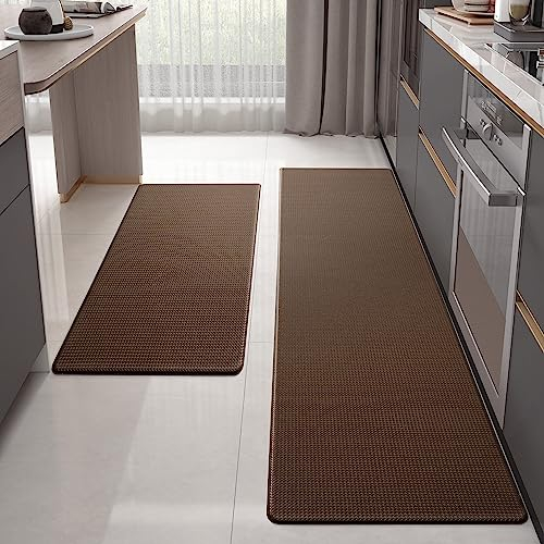 Color G 2 Stück Küchenläufer, Satz PVC Küchenteppich Waschbar rutschfest, Teppich Küche Wasserdicht und Ölbeständig, Küchenmatte Schwer Für Küchen, Flur, Wasserbar (44x75+44x180cm, Braun)