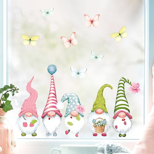 Wandtattoo Loft Fensterbild Frühling Ostern 5 Zwerge Schmetterlinge Fensterdeko Kinderzimmer Kind Frühlingsdeko, Osterdeko für Mädchen, A3 Bogen