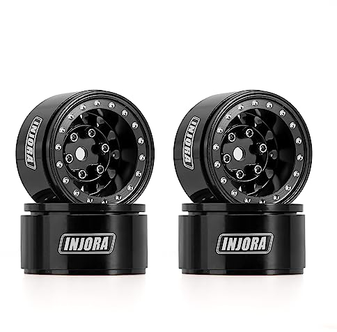 INJORA 1.0 Beadlock Wheel CNC Aluminium Felgen für TRX4M Axial AX24 SCX24 FMS FCX24 1/18 1/24 RC Crawler Car,Schwarz