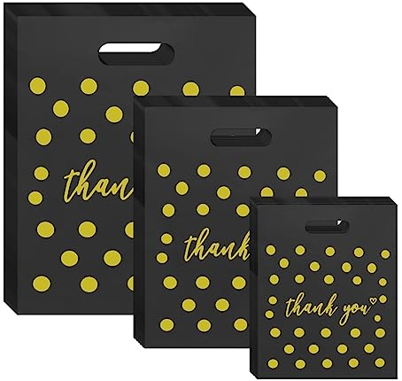 WOOWAIR 300 Stück Geschenktüten, Candy Tüten, Waren Taschen, Tragetaschen Plastik mit “Thank You”, Kunststoff-Einkaufstaschen, 3 Größen, Partytüten Geschenktüte für den Urlaub, Hochzeiten, Geburtstag