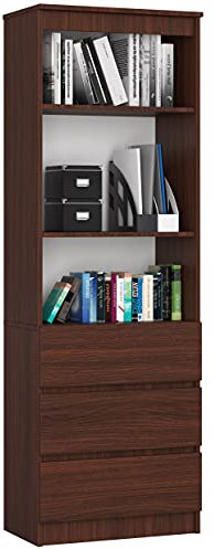 AKORD Büro-Bücherregal CLP 60 cm | 3 Schubladen 3 Einlegeböden stehend | für Schrank Wohnzimmer Schlafzimmer Bücherregale| Minimalistisch | Laminierte Platte 16 mm | Wenge + Wenge Front