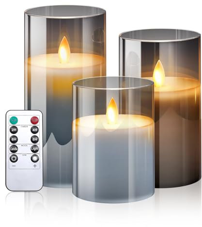 XEMQENER LED Candles, 3 PCS Candles Flickering with Remote Timer Dimmer, Flameless Candles with Real Wax Candle Pillars, Realistic Dancing Flame Fake Candles for Party Wedding Festival Decor