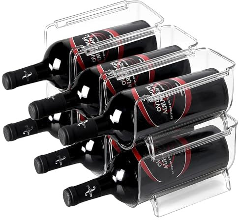 Confezione da 6 portabottiglie per frigorifero, autoportante, impilabile, in acrilico, per frigorifero, portabottiglie in plastica, organizer per bottiglie di vino, contenitori per armadio da cucina