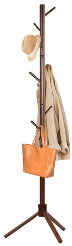 YheenLf Appendiabiti da Terra, Attaccapanni Autoportante con 8 Ganci, Base Triangolare Stabile, per Ingresso, Corridoio, Entrata, in Legno di Gomma, Marrone, 42×180cm