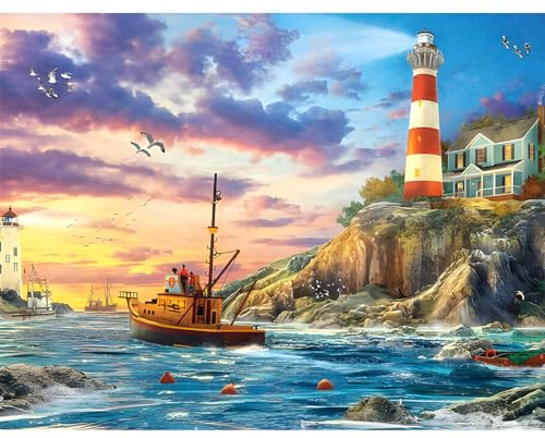 MOGTAA Leuchtturm Diamond Painting Erwachsene, 5D am Meer Diamant Painting Bilder Set, Full Drill Diamond Art Landschaft Diamant Malerei für Home Dekor 30x40cm