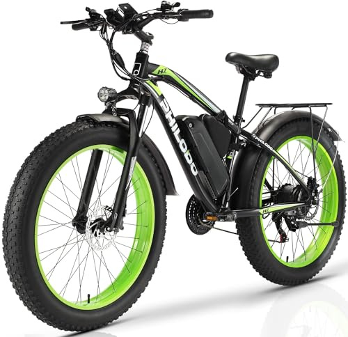 PHILODO Elektrofahrrad für Erwachsene, 26 x 4.0 Zoll Fat Tire 48V 17.5Ah/22Ah Abnehmbare Batterie Ebike Elektrofahrräder, 21-Gang