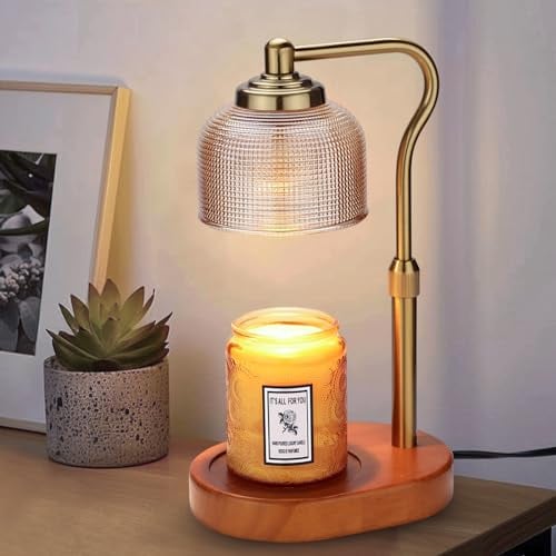 Kadrama Candle Warmer Lamp with Timer Dimmer and 3 Bulbs - Height Adjustable Electric Wax Melt Warmer for Scented Candles Home Decor, Amber Gold