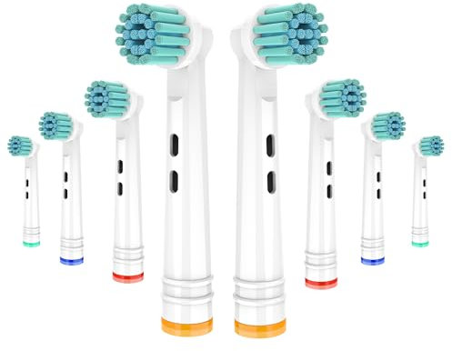 Whuppsi Ersatzbürstenköpfe passend für Braun elektrische Zahnbürsten, 8 Stück, extra weiche Borsten, für empfindliche Zahnfleischpflege, Ersatzbürstenköpfe, kompatibel mit Oral B Pro Smart Vitality