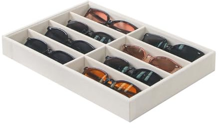 Justsoso Jewelry Sunglasses Organizer Tray, Beige Velvet Eyeglasses Display Tray Box, Glasses Organize Storage Holder for Home Desk or Selling Show Display