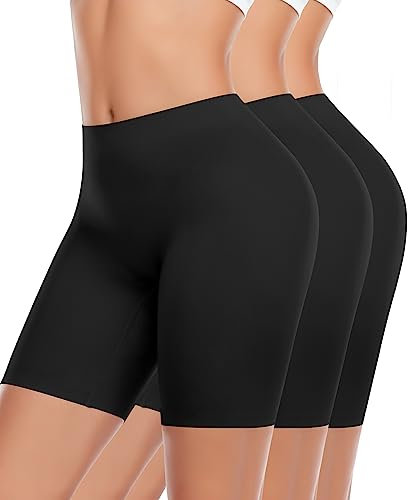 YARRCO Shorty gegen Reibung Oberschenkel Damen unter Rock unsichtbar kurze Leggings nahtlos Radlerhose Boxershorts Shorts, 3 x Schwarz, 50
