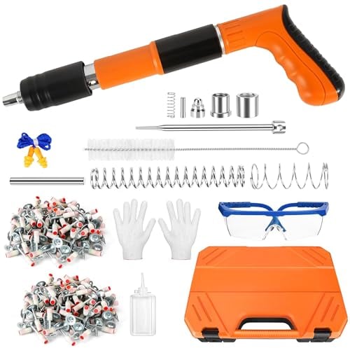 Mini pistola de clavos manual de acero, 5 velocidades, ajustable, pistola de clavos de pared con 200 clavos redondos, pistola de clavos para anclaje de pared de techo, dispositivo de ranura de