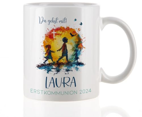 Striefchen® Keramiktasse zu Kommunion, Konfirmation oder Taufe, personalisiert, Motivauswahl (Du gehst mit)