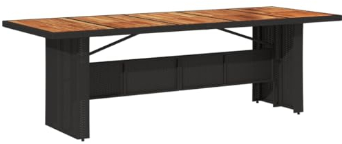 vidaXL Gartentisch, Terrassentisch mit Holzplatte Stahlrahmen, Esstisch für Garten Terrasse, Gartenmöbel Tisch, Schwarz 240x90x75cm Poly Rattan