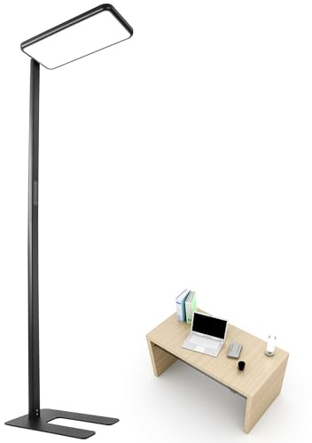 ShineMuse LED Stehlampe Büro – UGR<16, CRI>98, 6600lm, 4000K, schwarz | 198cm Büro Stehlampe | UGR<16 + CRI>98 | 6600lm Vollspektrum 4000K | 2 Lichtquellen getrennt dimmbar | Touch + Memory