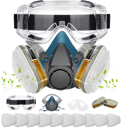 ANUNU Blue Respirator Mask with Filter and Goggle, Reusable Respirator for Epoxy Resin, Painting, Chemical, Dusts
