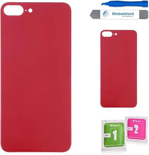Globalstock Vitre arrière de Cache Batterie Remplacement - Coque Cache Batterie Compatible pour iphone Noir/Blanc/Or/Bleu/Rouge + adhésif et Kit Outils (Rouge, 8 Plus)