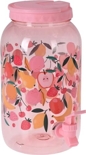 3.75 Litre Plastic Drinks Dispenser with Tap Lid & Carry Handle Water Juice Cocktail Punch (Pink)