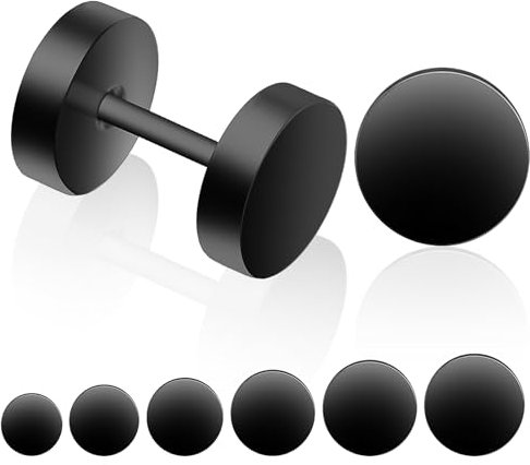 12 Stück Ohrringe Herren Schwarze Ohrstecker Ohrringe Männer Edelstahl Hypoallergen Fake Plug Tunnel Piercing Set hochwertig Ohrringe für Herren und Damen 4/5/6/7/8/10 mm