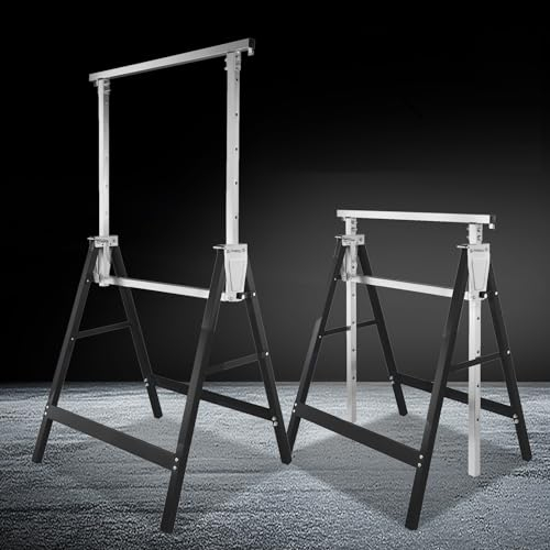 ISOISL Gerüstbock 2er Set, Arbeitsböcke Höhenverstellbar,Arbeitsbock Klappbar Tragkraft 200 kg 7-fach,Metall Klappbock,Gerüste 82-130 cm,Unterstellbock Böcke(Schwarz)