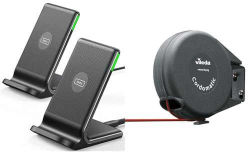 INIU Wireless Charger 2-Pack, 15W Qi Certified Fast Wireless Charger Stand & Vileda Cordomatic Retractable Washing Line with 15m Outdoor Clothes Line