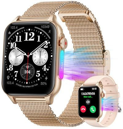 Smart Watch for Women Android Phones: 1.96'' Screen Fitness Smartwatch for iPhone Compatible,Waterproof Smart Digital Watches for Women Samsung IOS iPhone Answer/Make Call (Gold)