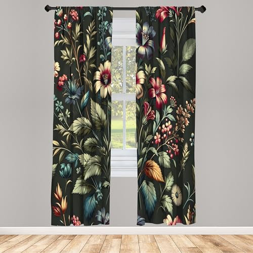 ABAKUHAUS Fisch Fenstervorhänge, Nostalgie Aura Laub Dschungel, Leichtes Dekor-2-Panel-Set mit Stangentasche, 2 Stück 75 cm x 175 cm, Laurel Grün Dunkle Koralle
