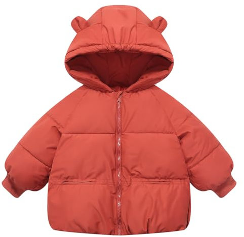 semen Veste d'hiver chaude et épaisse à capuche pour bébé garçon et fille - Matelassée et coupe-vent, Rouge, 12-18 mois