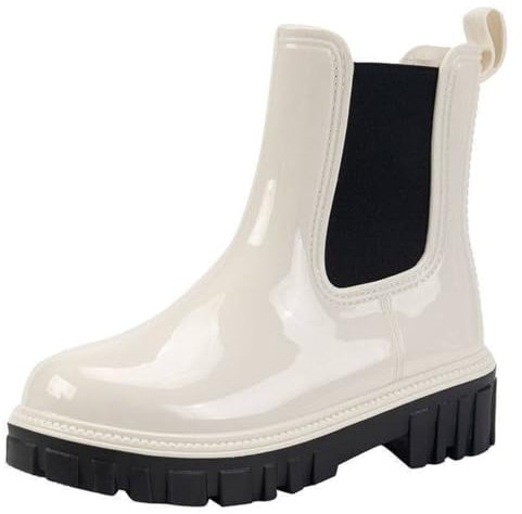 Harssidanzar Donna Stivaletti Pioggia Impermeabili Chelsea Boots,Stivali da pioggia antiscivolo e scarpe da giardino per donne con solette confortevoli HL211EU,Bianco,Taglia 41