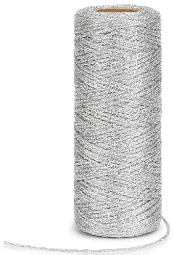 100M Metallic Silver String, 1mm Christmas Silver Thread Wrapping Twine for Gift, Christmas Bauble Crafts Decoration