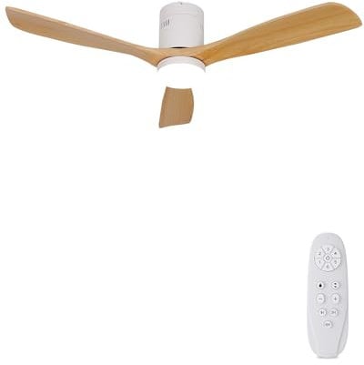 AUTODAY Holz Deckenventilator mit Beleuchtung und Fernbedienung - 132CM Deckenventilatoren für Outdoor Indoor, Leise Deckenventilator mit 24W Licht, 38W DC Motor, 6 Luftgeschwindigkeit, Dimmbar, Timer