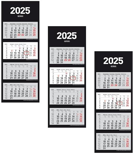 Herlitz Wandkalender 4 Monate 2025 (Schwarz, 3x 2025)
